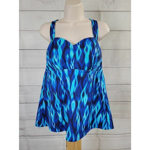 12R SAPPHIRE BLUE A375185 Denim & Co. Beach H-Back Tankini Top - Picture 2 of 2